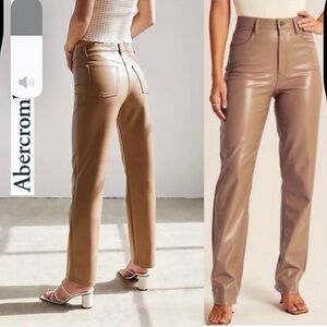 Abercrombie & Fitch 90’s Ultra High Rise Tan Vegan Leather Pants 37 24R (18/20)